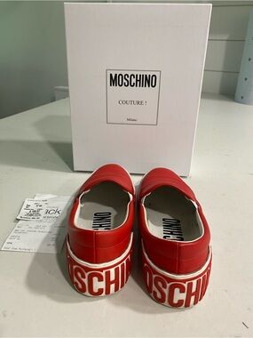 Moschino Red Logo Platform Slip-Ons